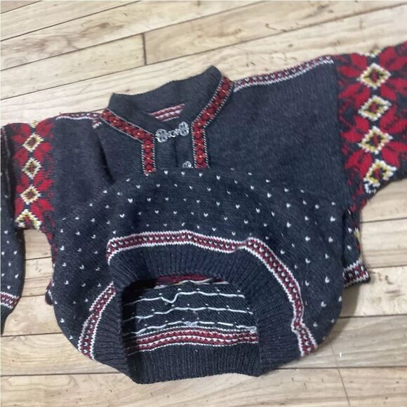 Vintage 80s 90s Wool Sweater Womens M FairIsle Winter Nordic Floral Gray Metal - Picture 5 of 16